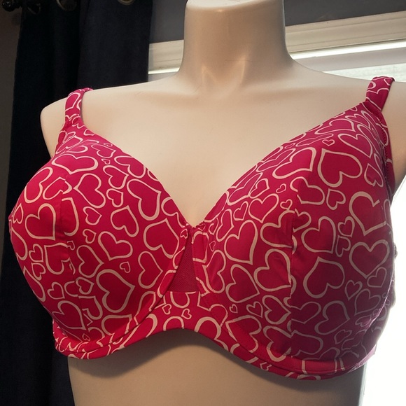 Cacique pink w/hearts padded underwire four hook closure bra size 44DD - Picture 2 of 6